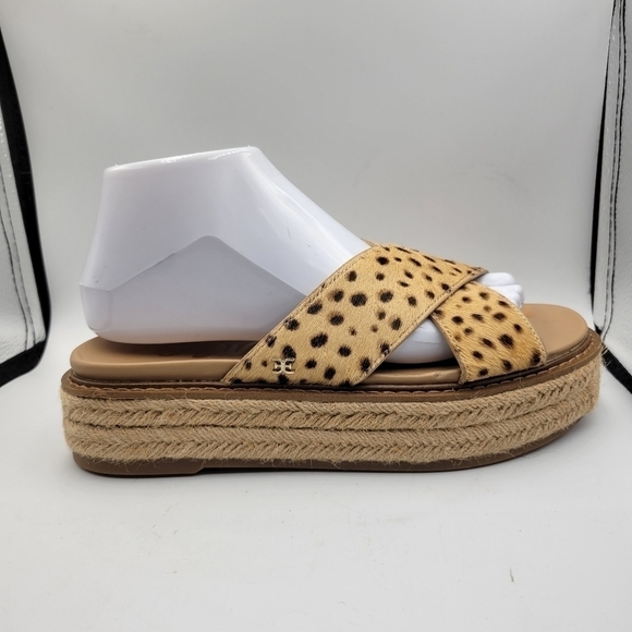 SAM EDELMAN Korina Tan Cheetah Print Platform Sandal Sz 7.5 - Picture 9 of 12